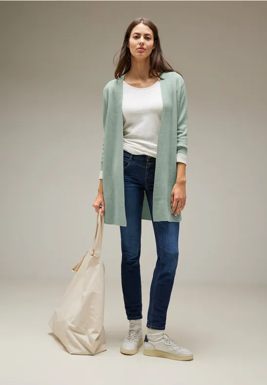 Doubleface Long Cardigan wave green melange