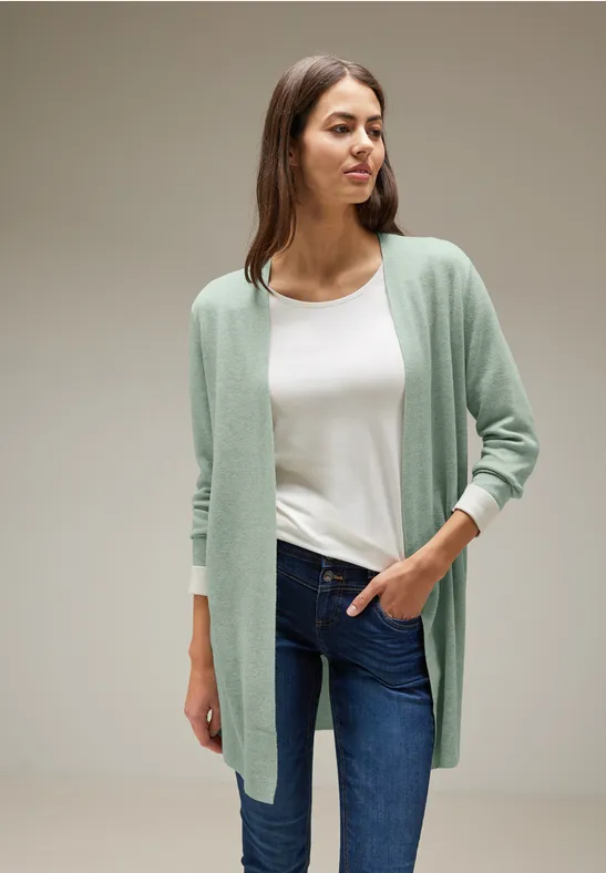 Doubleface Long Cardigan wave green melange