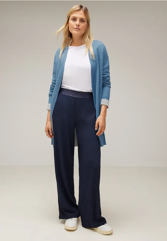 Doubleface Long Cardigan satin blue melange