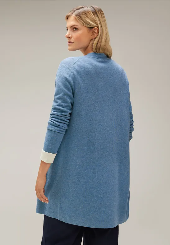 Doubleface Long Cardigan satin blue melange