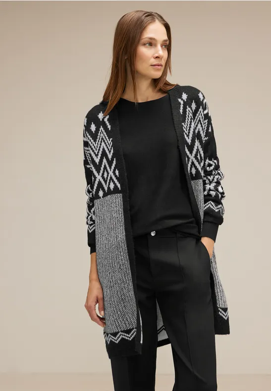 Offener Cardigan mit Muster Black