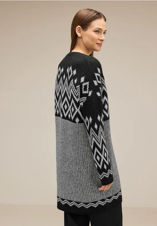 Offener Cardigan mit Muster Black