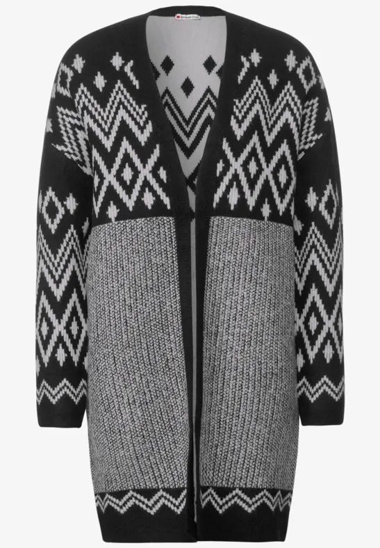 Offener Cardigan mit Muster Black