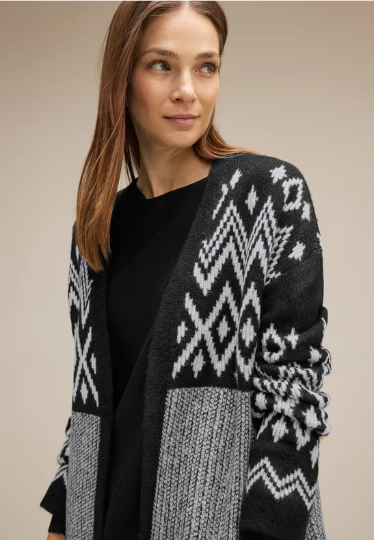 Offener Cardigan mit Muster Black