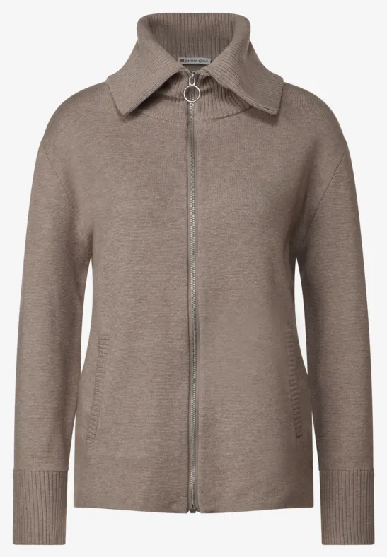 Zipper Troyer Strickjacke whisper mocca melange