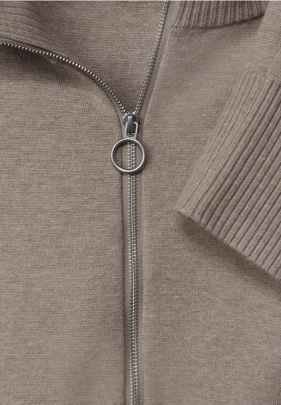 Zipper Troyer Strickjacke whisper mocca melange
