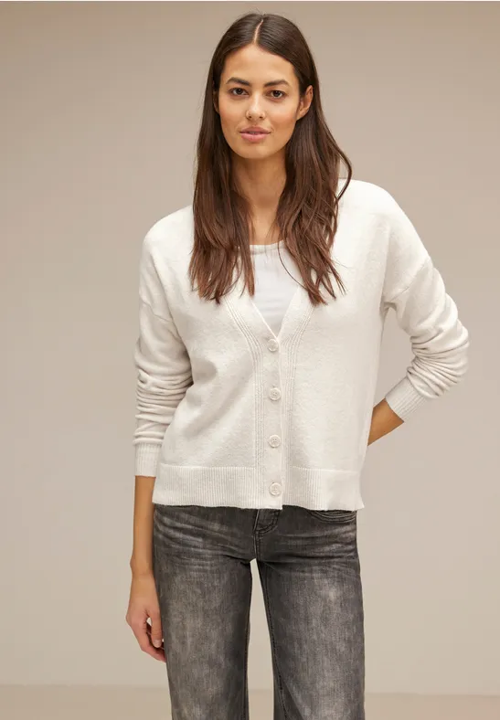 Cardigan mit Knopfleiste cream white melange