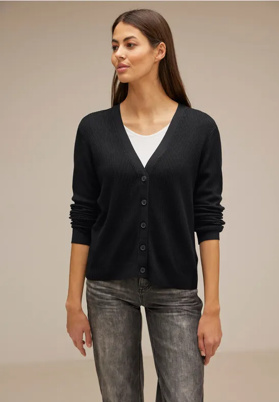 Cardigan mit Ripp Struktur Black