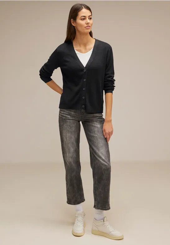 Cardigan mit Ripp Struktur Black