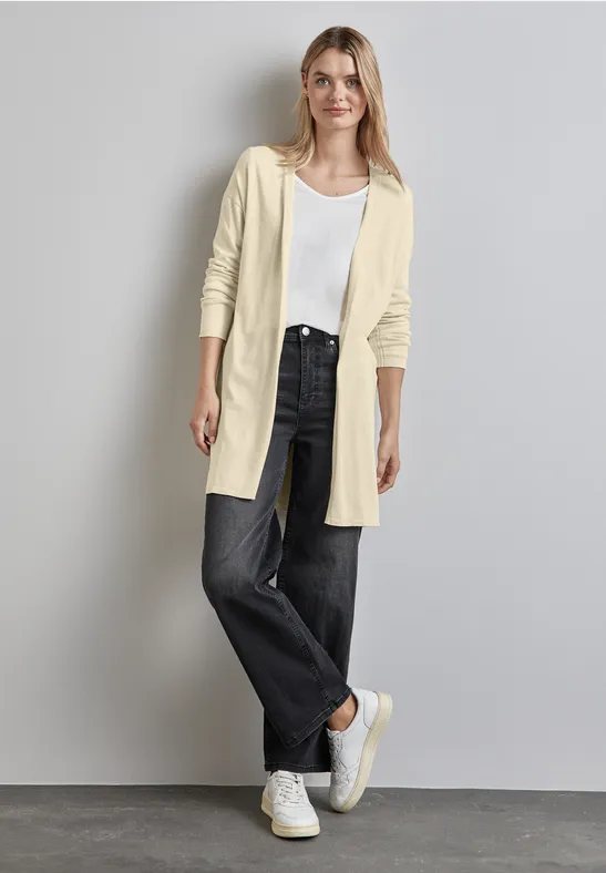 Langer Feinstrickcardigan oak beige melange