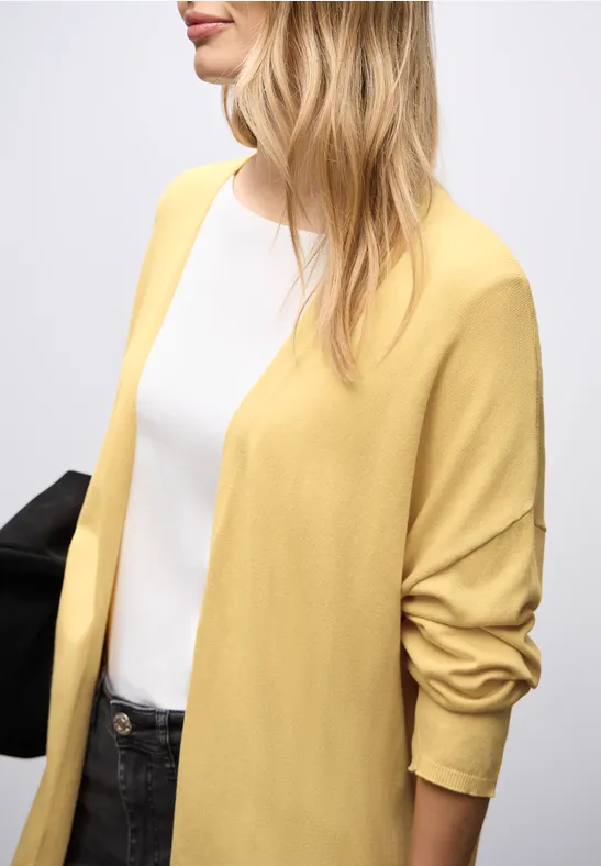 Long cardigan en maille fine buttercup yellow