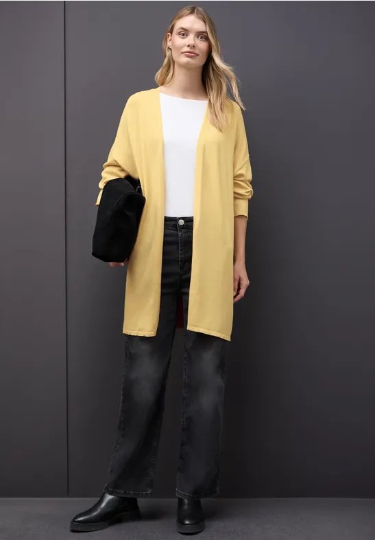 Long cardigan en maille fine buttercup yellow