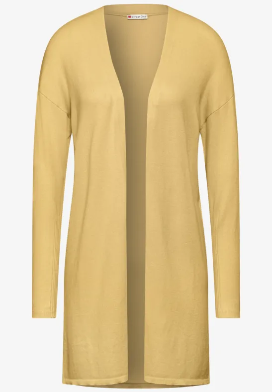 Long cardigan en maille fine buttercup yellow