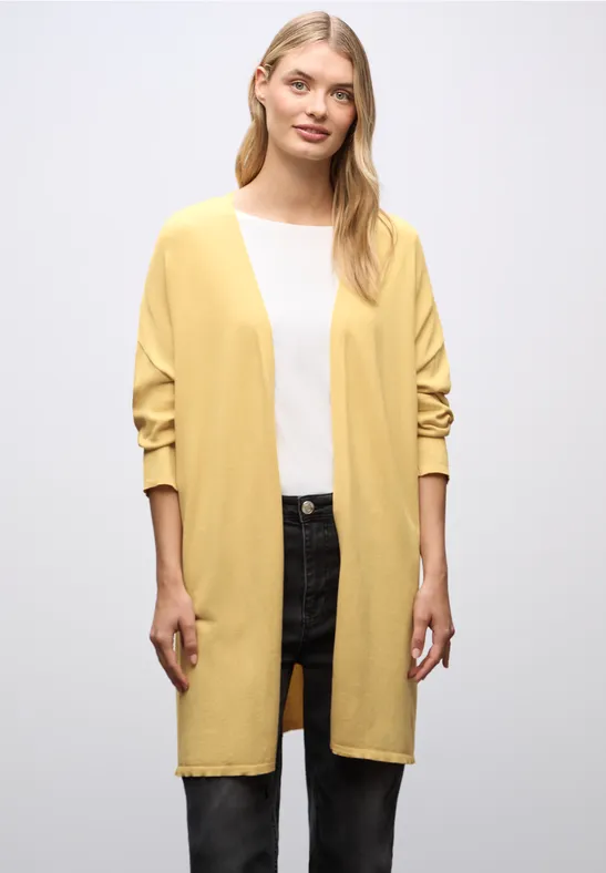 Long cardigan en maille fine buttercup yellow
