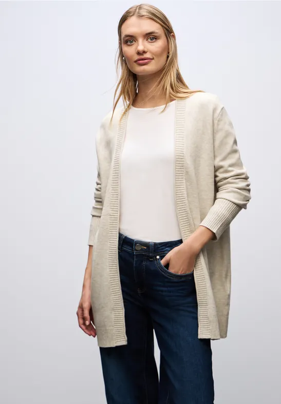 Cosy Cardigan mit Rollkante tusk cream mel.