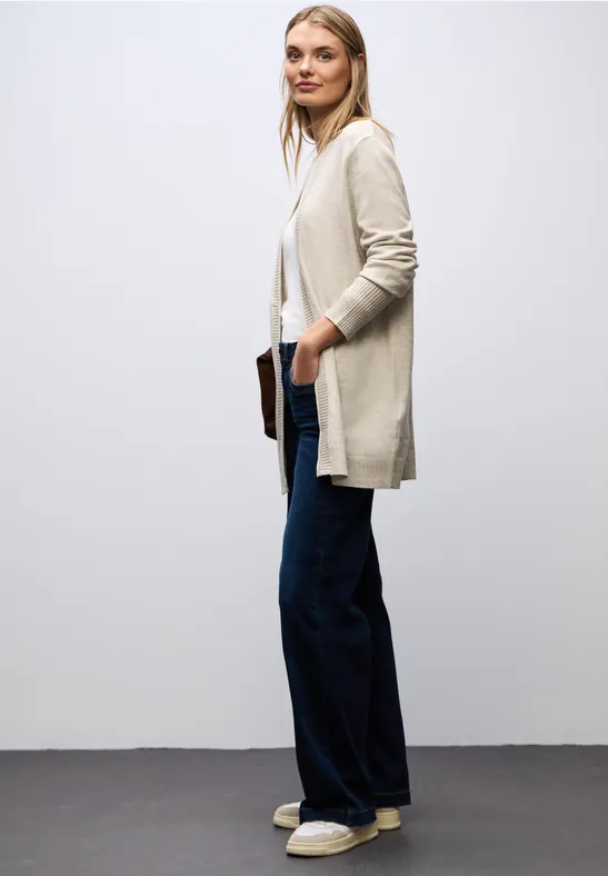 Cosy Cardigan mit Rollkante tusk cream mel.