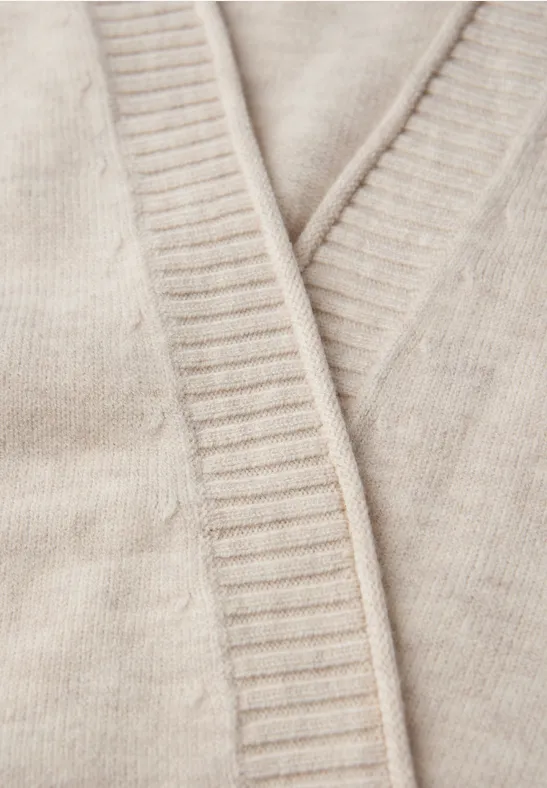 Cosy Cardigan mit Rollkante tusk cream mel.