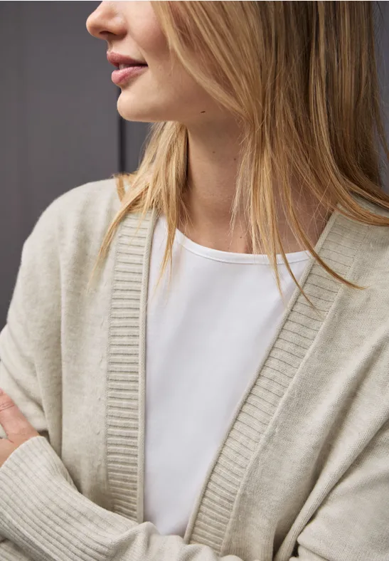 Cosy Cardigan mit Rollkante tusk cream mel.