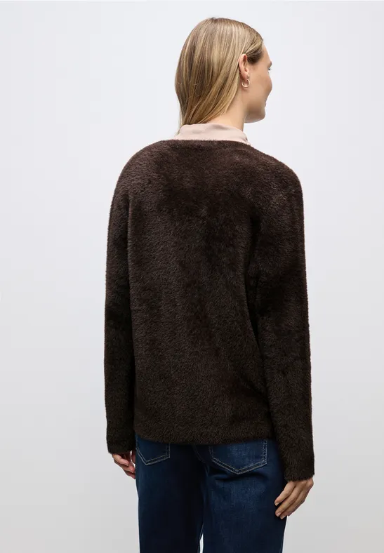 Zacht vest met V-hals deep roast brown