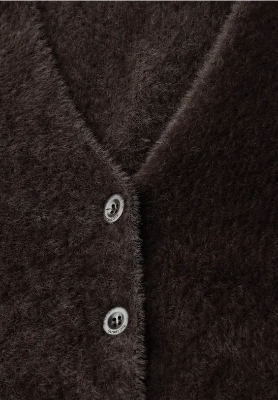 Zacht vest met V-hals deep roast brown