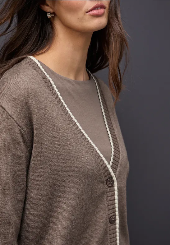 Cardigan mit Kontrastdetails silk brown mel.