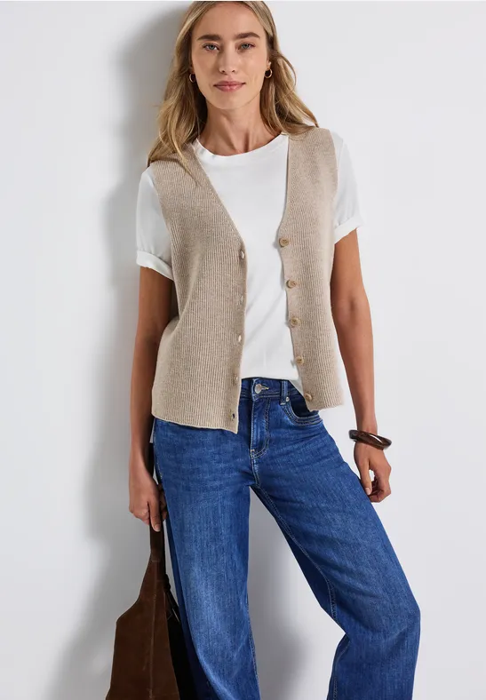 Gilet en maille côtelée douce morning beige mel.
