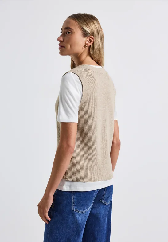 Gilet en maille côtelée douce morning beige mel.
