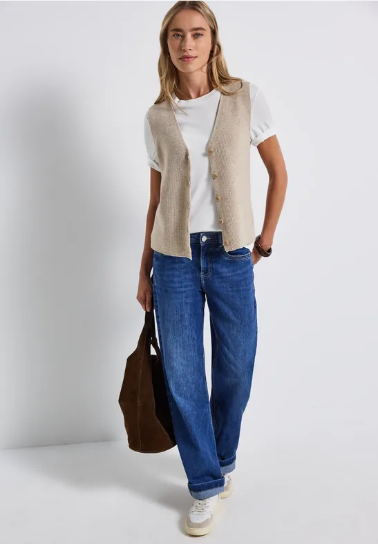 Gilet en maille côtelée douce morning beige mel.