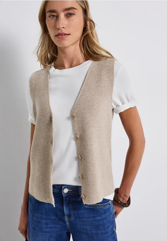 Gilet en maille côtelée douce morning beige mel.
