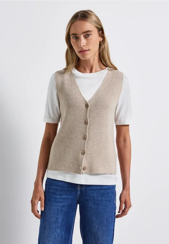 Gilet en maille côtelée douce morning beige mel.