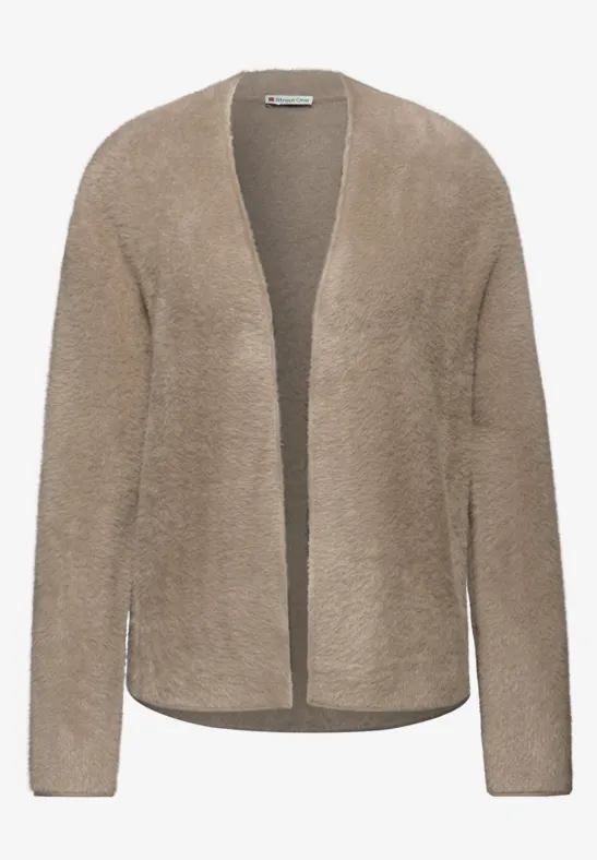 Offener Federgarn-Cardigan mocha glow