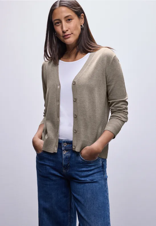 Vest met V-hals mocha dream mel.
