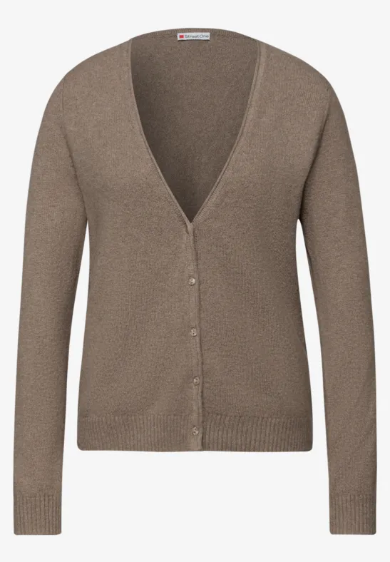 Brauner Damen-Cardigan mit V-Ausschnitt und Knopfleiste