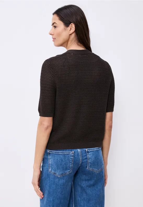 Cardigan à manches courtes avec col en V et structure espresso brown