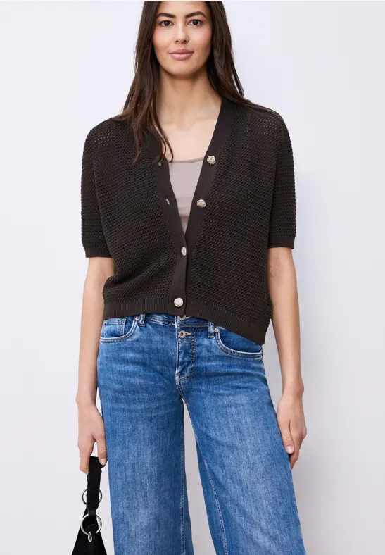 Cardigan à manches courtes avec col en V et structure espresso brown