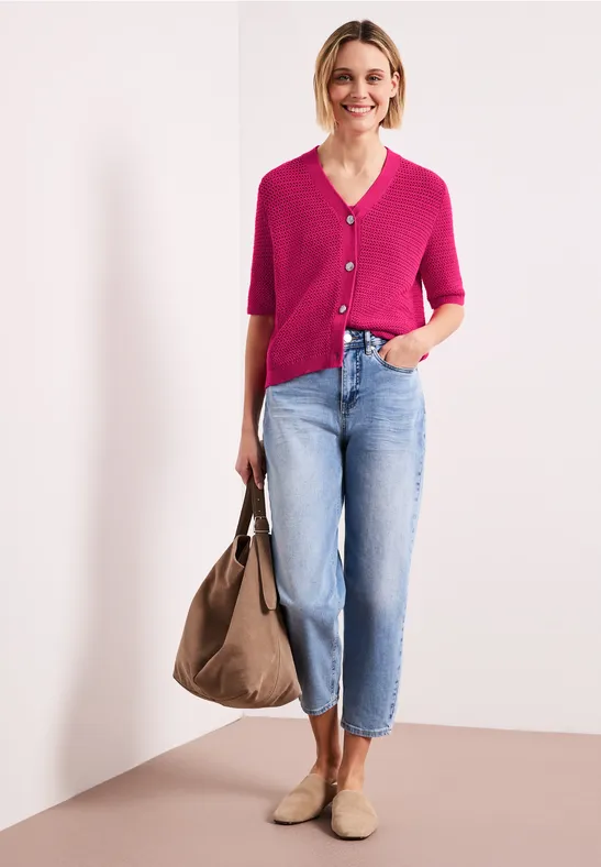 Cardigan à manches courtes avec col en V et structure magenta dream