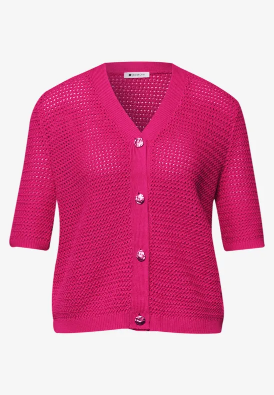 Cardigan à manches courtes avec col en V et structure magenta dream