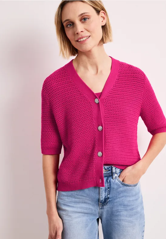 Cardigan à manches courtes avec col en V et structure magenta dream