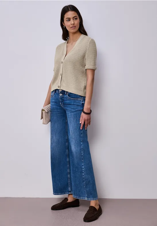 Cardigan à manches courtes avec col en V et structure clay sand