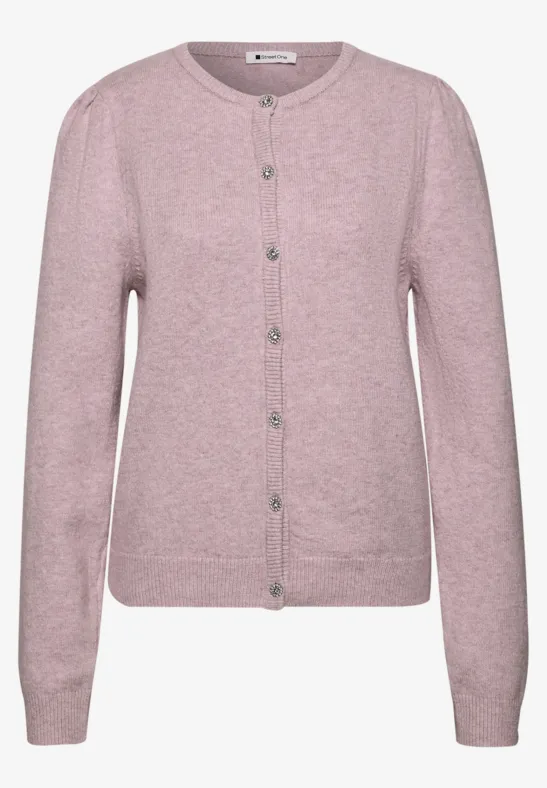 Roze gebreid vest met knopen en ronde hals