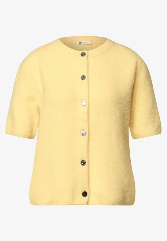 Gele korte mouw gebreide cardigan met knopen