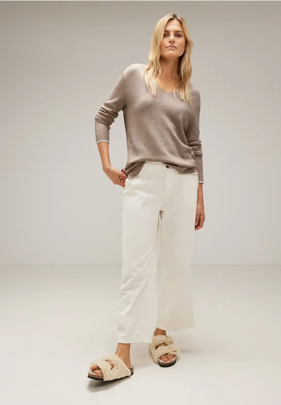 Pullover mit V-Ausschnitt bleached sand melange
