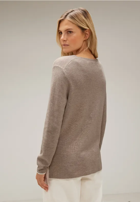 Pullover mit V-Ausschnitt bleached sand melange