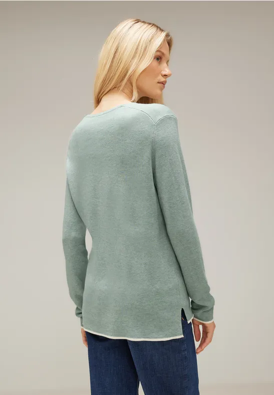 Pullover mit V-Ausschnitt wave green melange