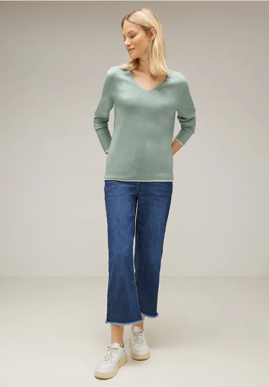 Pullover mit V-Ausschnitt wave green melange