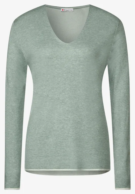 Pullover mit V-Ausschnitt wave green melange