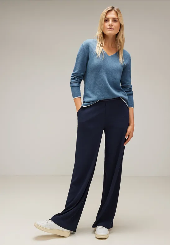 Pullover mit V-Ausschnitt satin blue melange