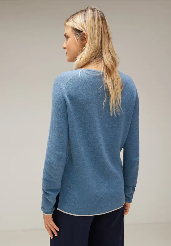Pullover mit V-Ausschnitt satin blue melange