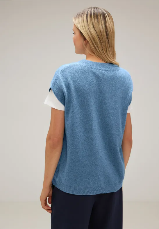 V-Ausschnitt Pullunder satin blue melange