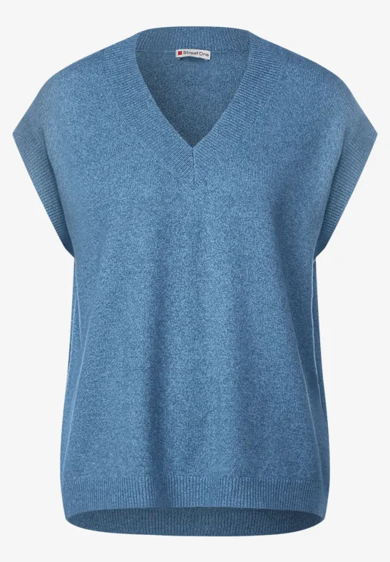 V-Ausschnitt Pullunder satin blue melange
